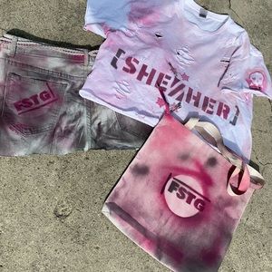 A combo deal a full outfit: Pushing Pronouns shirt, BrandApparel skirt and tote